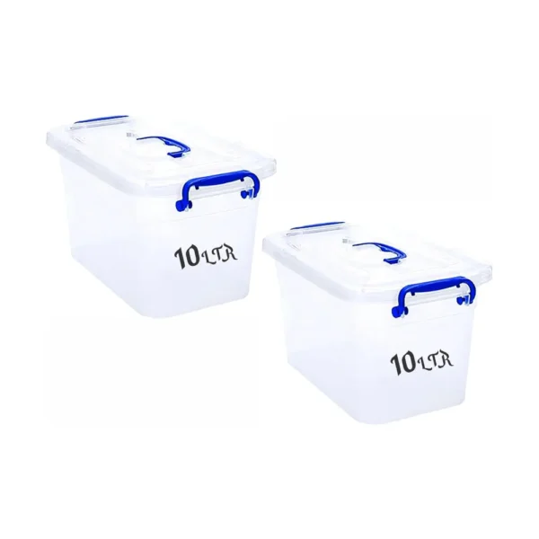 10 LTR Semi Clear Plastic Storage Box With Lid 2 Pc Set