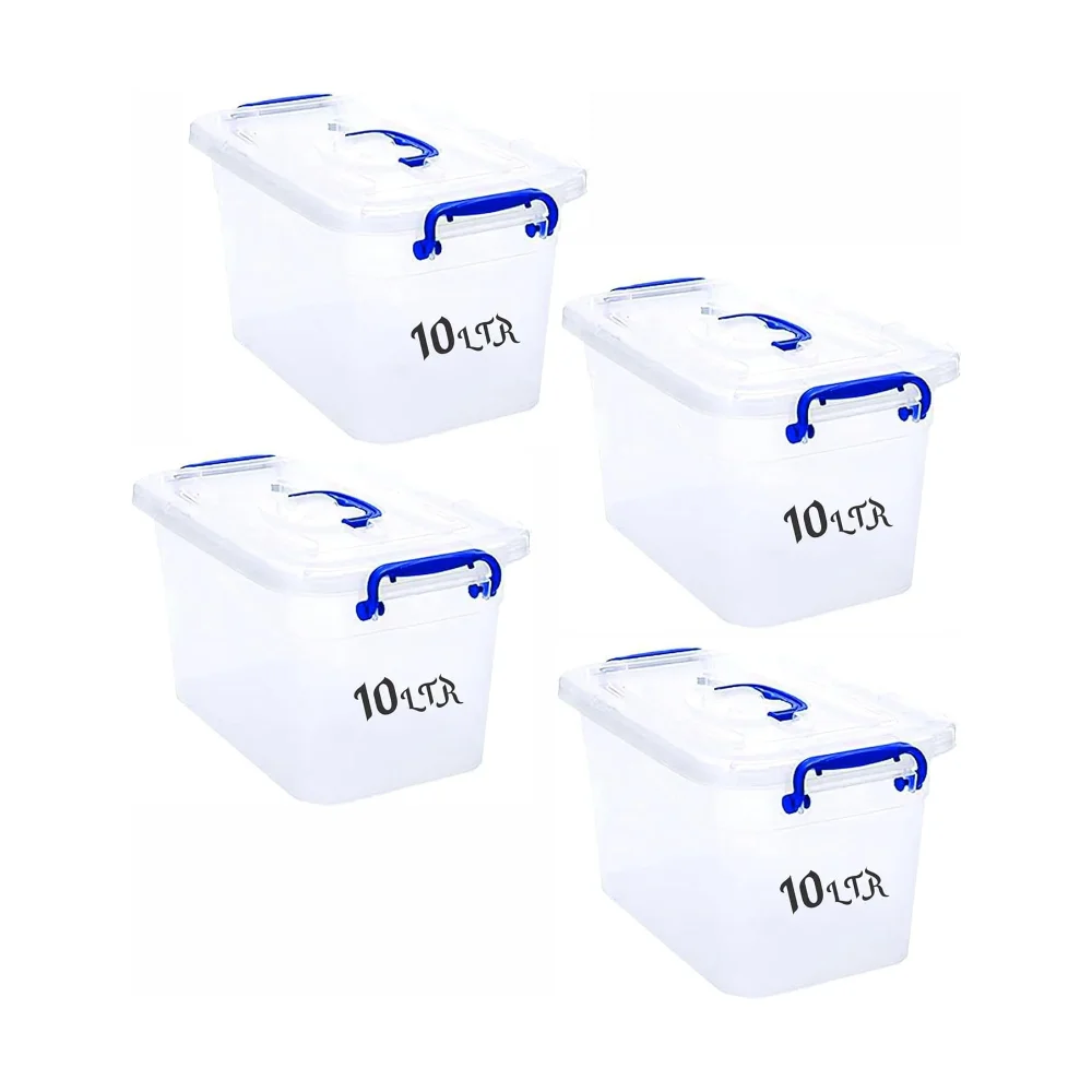 Besto 10 LTR Semi Clear Plastic Storage Box With Lid 4 Pcs Set