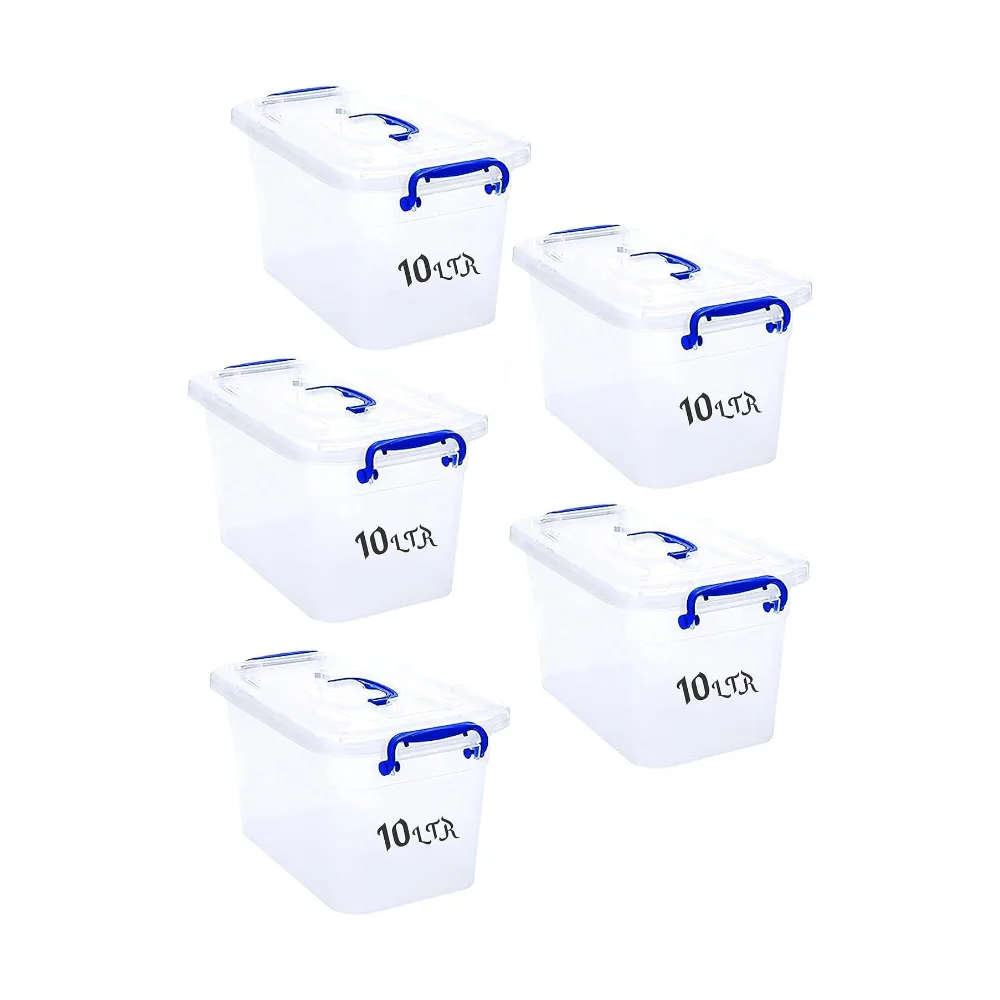 Besto 10 LTR Semi Clear Plastic Storage Box With Lid 5 Pcs Set