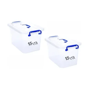 15 LTR Semi Clear Plastic Storage Box With Lid 2 Pcs Set with wheels