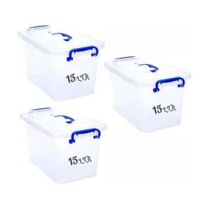 15 LTR Semi Clear Plastic Storage Box With Lid 3 Pcs Set