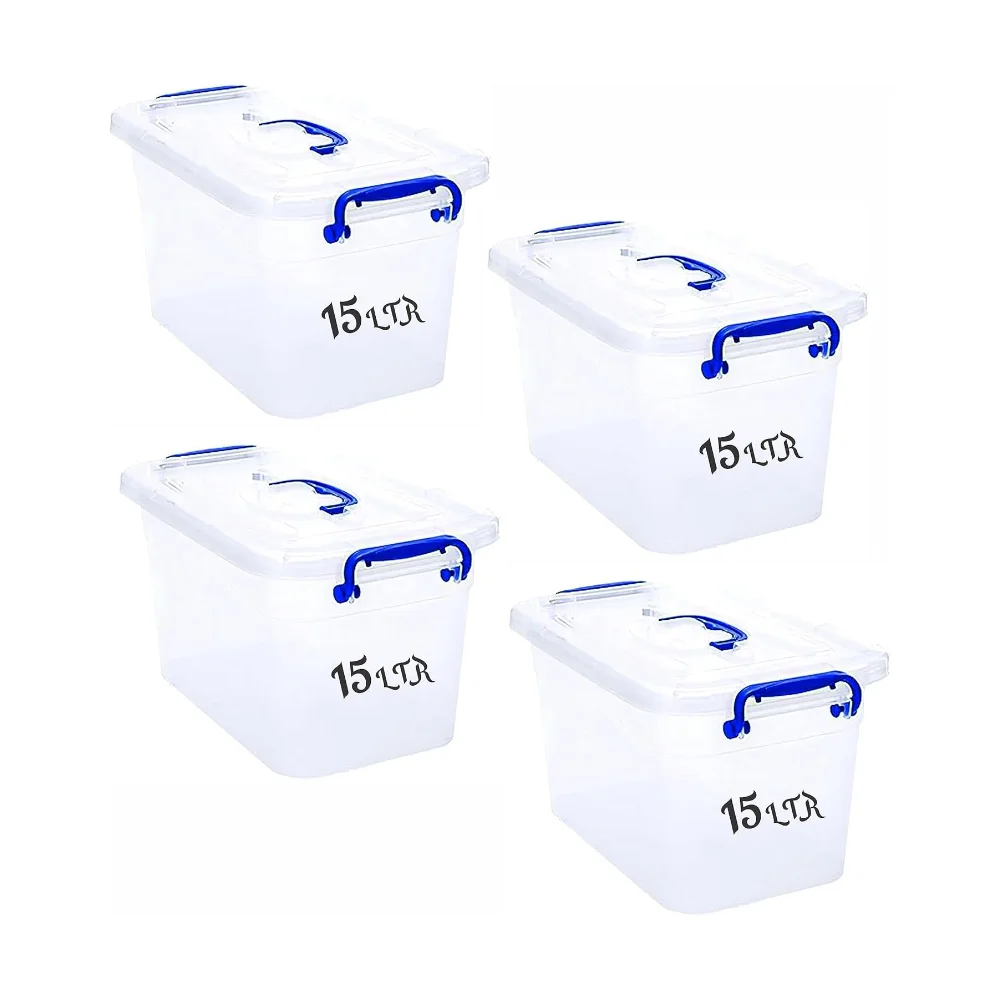 Besto 15 LTR Semi Clear Plastic Storage Box With Lid 4 Pcs Set