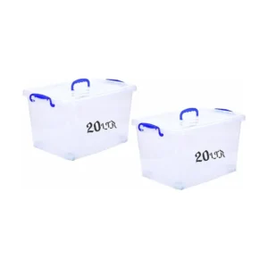 Besto 20 LTR Semi Clear Plastic Storage Box With Lid 2 Pcs Set With Wheels