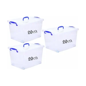 20 LTR Semi-Clear Plastic Storage Box With Lid 3 Pcs Set With Wheel