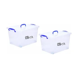 28 LTR Semi Clear Plastic Storage Box With Lid 2 Pcs Set with wheels