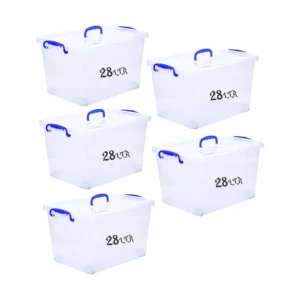 Besto 28 LTR Semi Clear Plastic Storage Box With Lid 5 Pcs Set