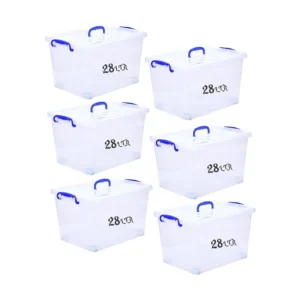 Besto 28 LTR Semi Clear Plastic Storage Box With Lid 6 Pcs Set