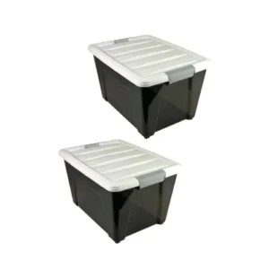 Besto 30 LTR Plastic Storage Box With Lid Black (2 Pcs Set)