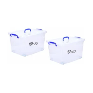 35 LTR Semi Clear Plastic Storage Box With Lid 2 Pcs Set With Wheels