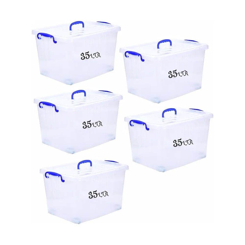 Besto 35 LTR Semi Clear Plastic Storage Box With Lid 5 Pcs Set