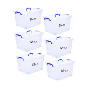 Besto 35 LTR Semi Clear Plastic Storage Box With Lid 6 Pcs Set