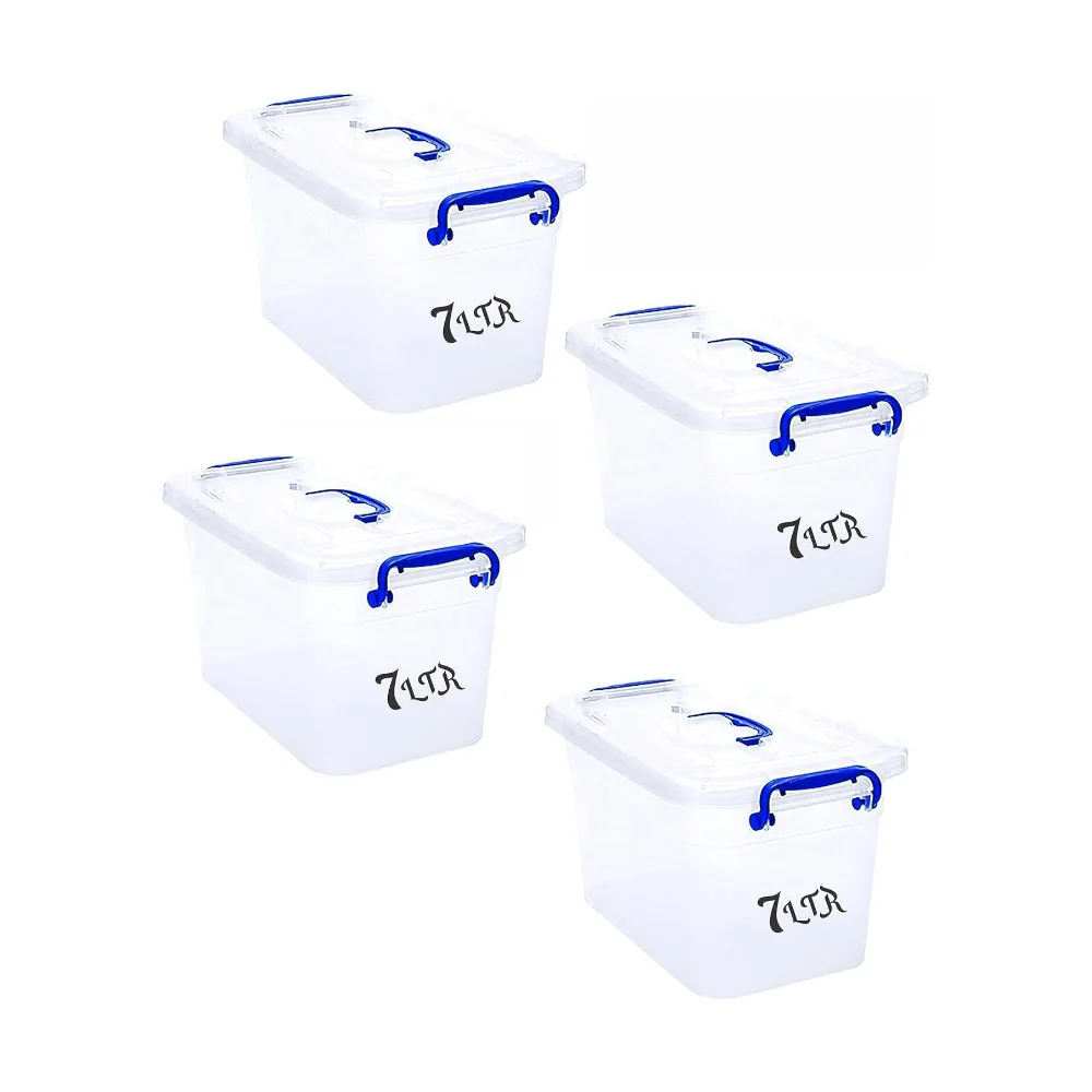 Besto 7 LTR Semi-Clear Plastic Storage Box With Lid 4 Pcs Set