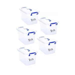 Besto 7 LTR Semi Clear Plastic Storage Box With Lid 5 Pcs Set