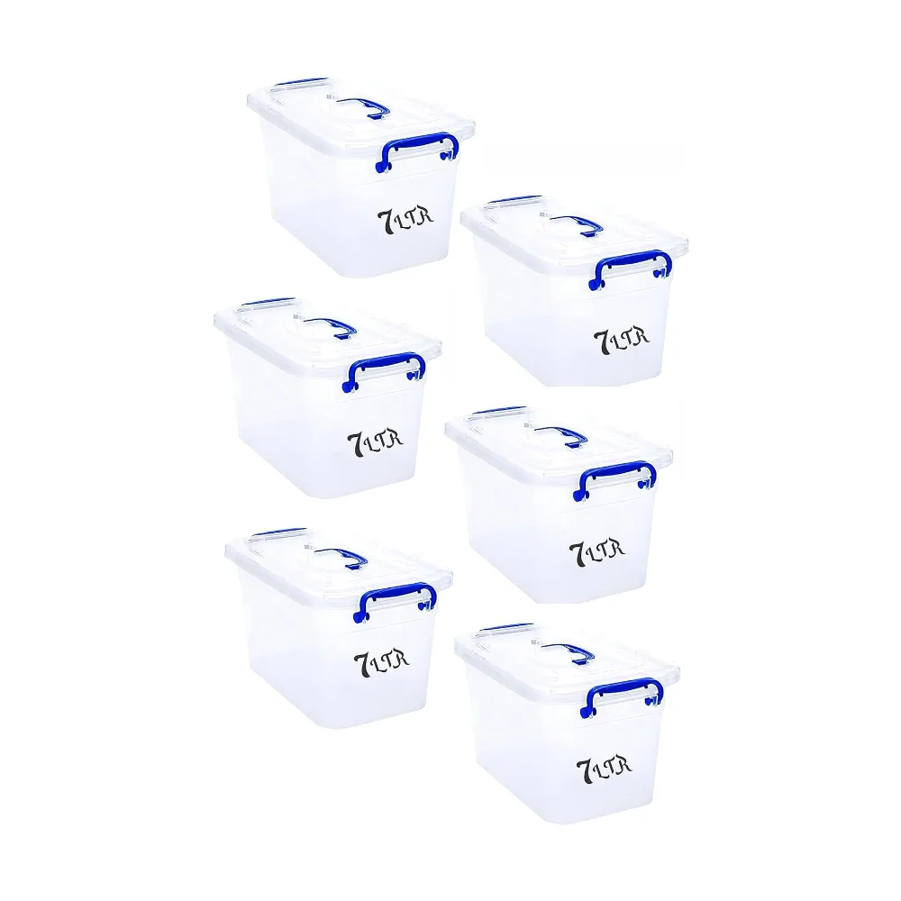 Besto 7 LTR Semi Clear Plastic Storage Box With Lid 6 Pcs Set