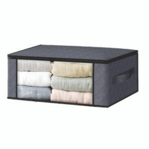 QUILT BAG Clothes Organizer Storage Bags Foldable Storage Box with Large Clear Window Sturdy Handles Grey